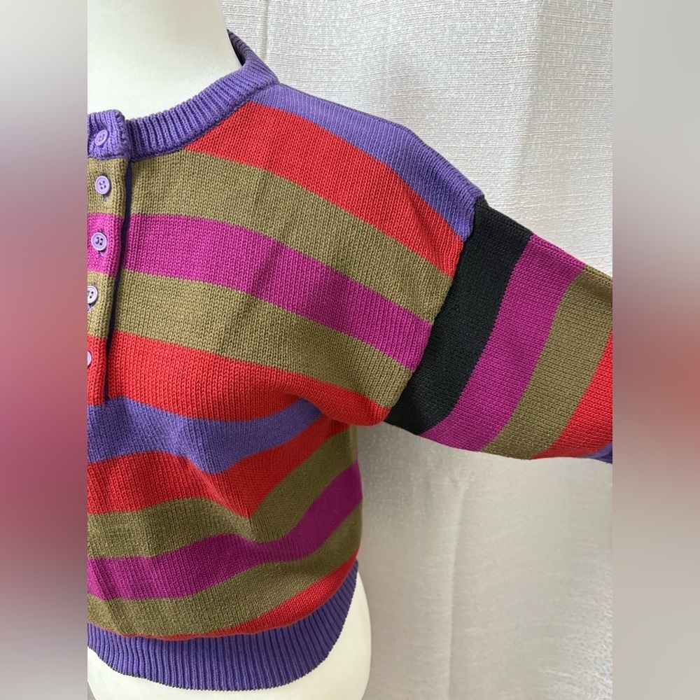 Vintage Liz Claiborne Women’s Multicolor Striped Crew Neck Sweater Size Small - Picture 7 of 13